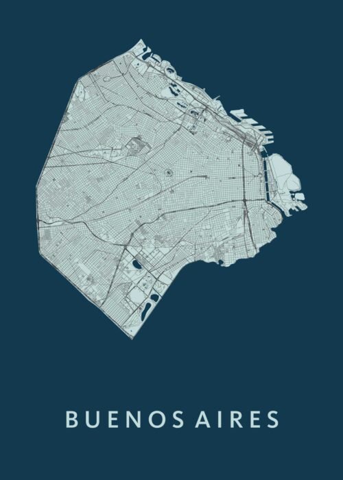 Buenos Aires Navy Stadskaart Poster Kopen