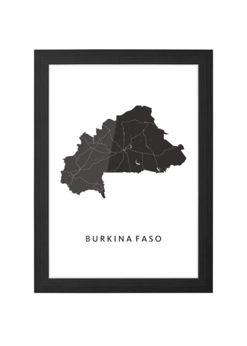 burkina faso landkaart poster ingelijst in zwarte lijst