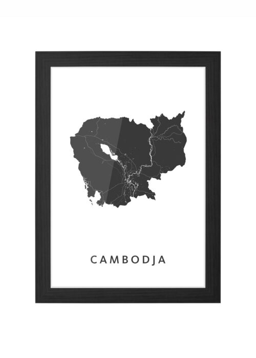 cambodja landkaart poster ingelijst in zwarte lijst
