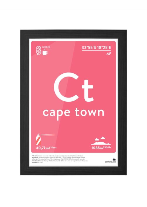 cape town typografie poster ingelijst in zwarte lijst