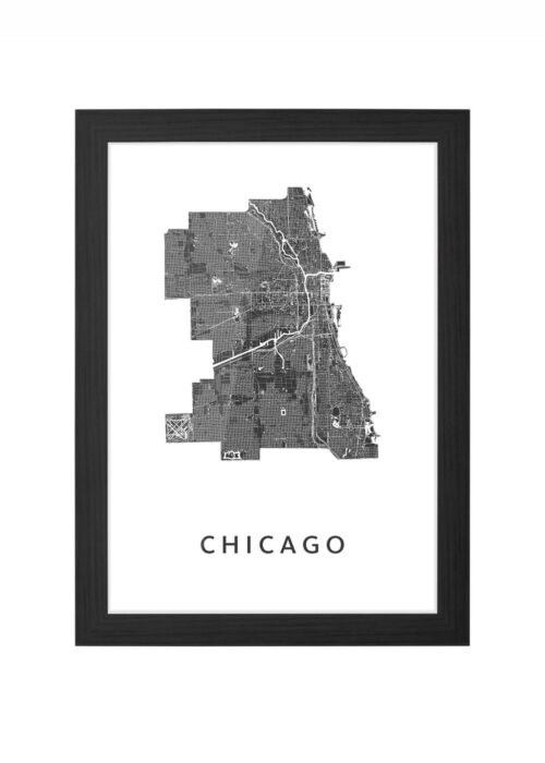 chicago kaart poster ingelijst in zwarte lijst
