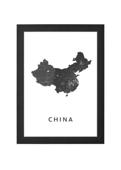 china landkaart poster ingelijst in zwarte lijst