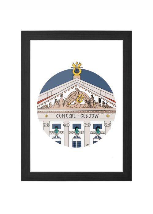 concertgebouw icoon print poster ingelijst in zwarte lijst