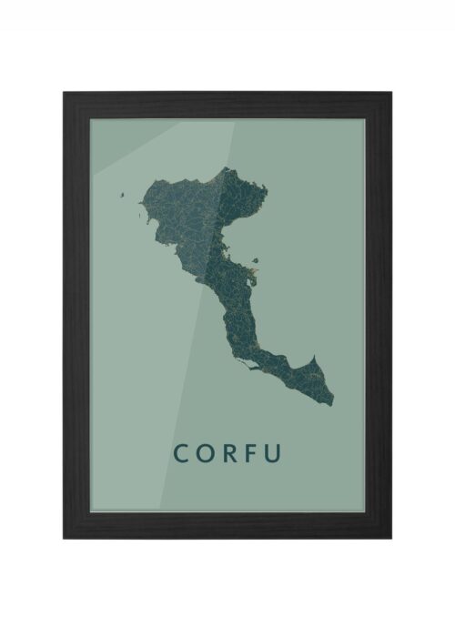 corfu eilandkaart stadskaart poster ingelijst in zwarte lijst
