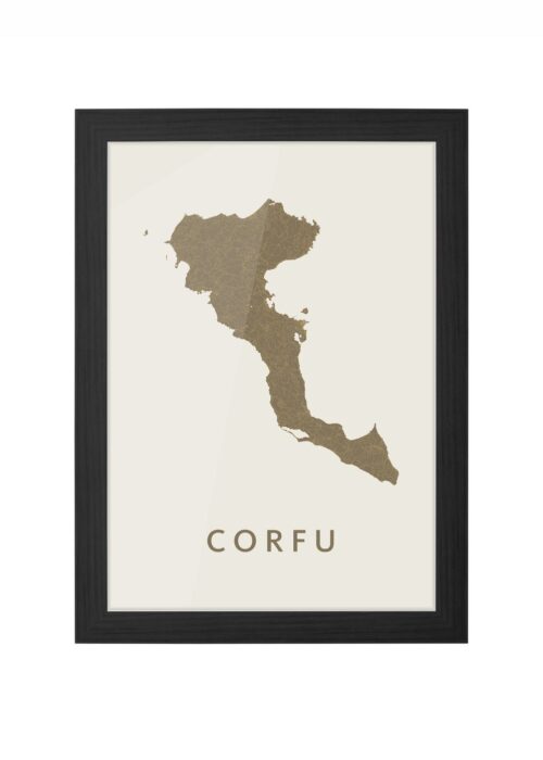 corfu eilandkaart stadskaart poster ingelijst in zwarte lijst