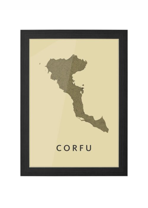 corfu eilandkaart stadskaart poster ingelijst in zwarte lijst