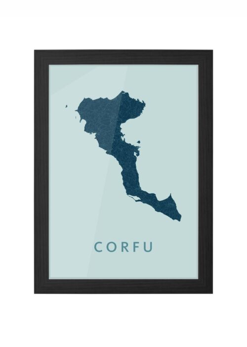 corfu mint eilandkaart stadskaart poster ingelijst in zwarte lijst