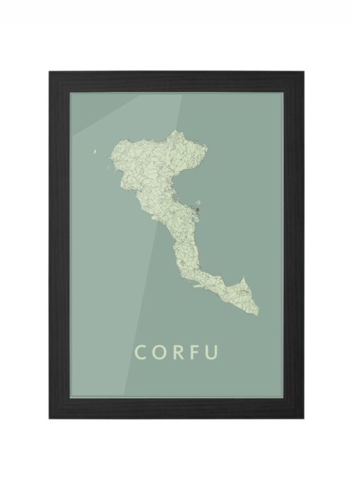 corfu olive eilandkaart stadskaart poster ingelijst in zwarte lijst