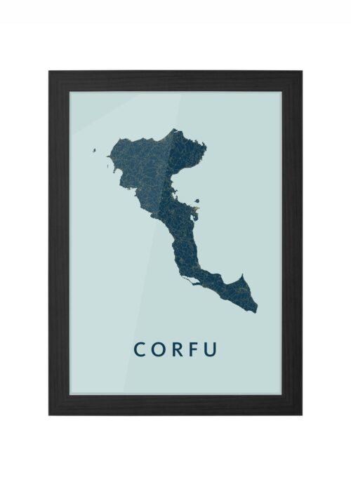 corfu prussian eilandkaart stadskaart poster ingelijst in zwarte lijst