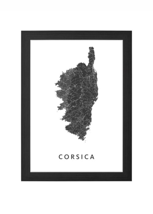 Corsica  Eilandkaart ingelijst in zwarte lijst