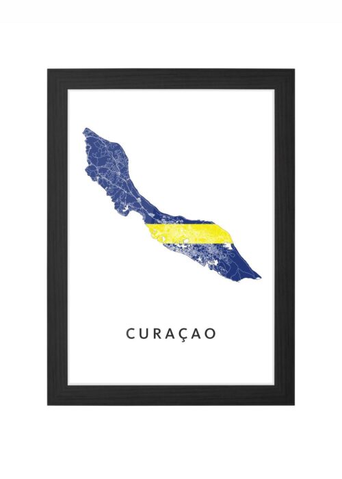 curaçao landkaart poster landvlag ingelijst in zwarte lijst