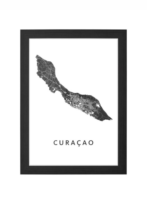 curaçao landkaart poster ingelijst in zwarte lijst