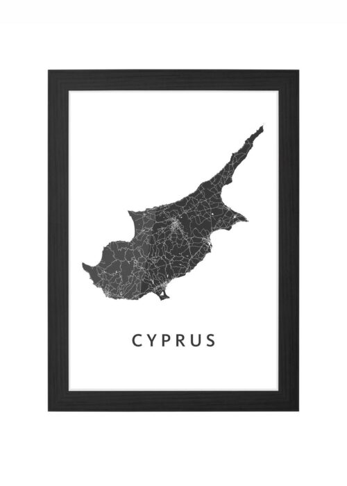 Cyprus Eilandkaart ingelijst in zwarte lijst