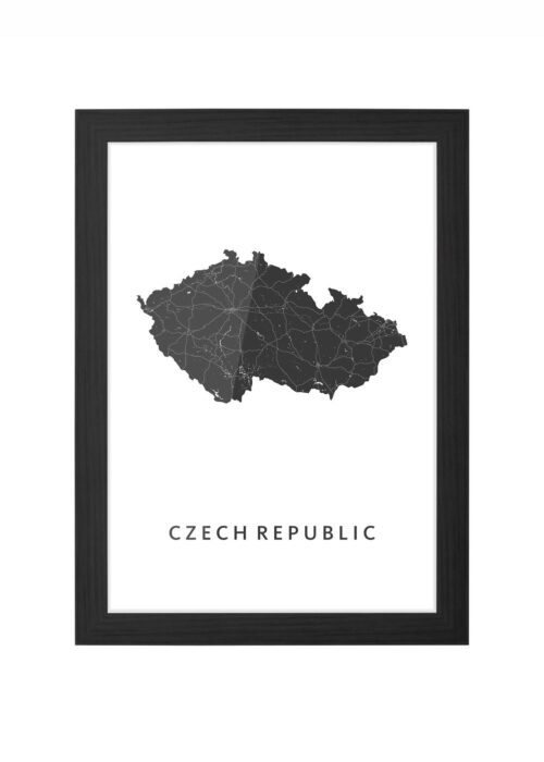 czech republic landkaart poster ingelijst in zwarte lijst