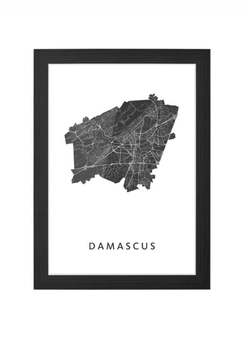 damascus kaart poster ingelijst in zwarte lijst