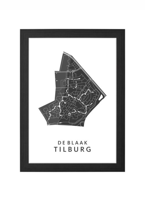 de blaak wijkkaart tilburg ingelijst in zwarte lijst