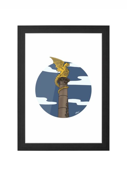 de draak icoon print poster ingelijst in zwarte lijst