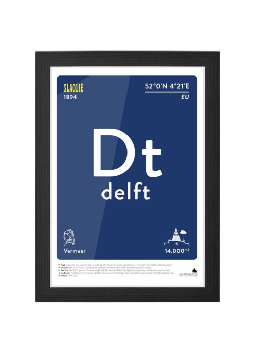 delft typografie poster ingelijst in zwarte lijst