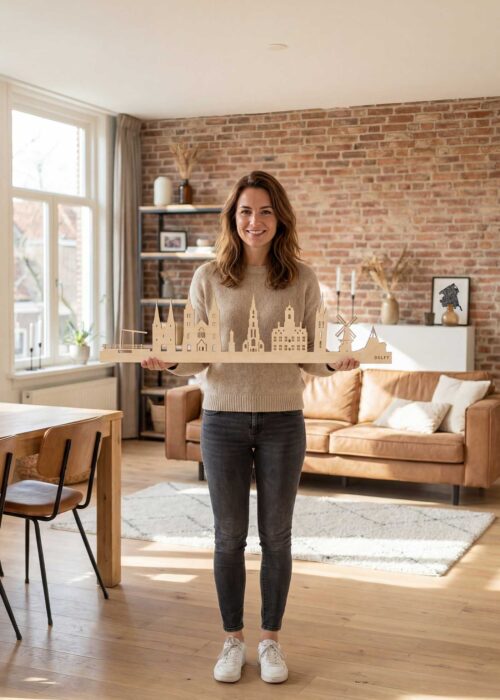 Houten Skyline van Delft Berken hout