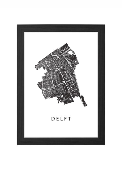 delft stadskaart poster ingelijst in zwarte lijst