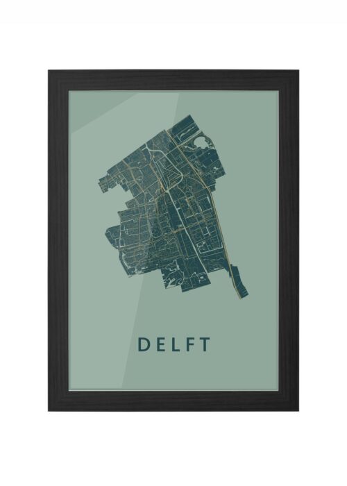 delft stadskaart poster ingelijst in zwarte lijst