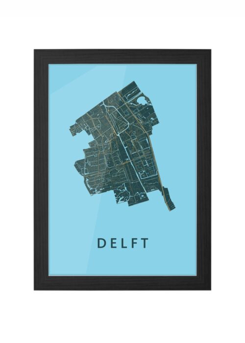 delft stadskaart poster ingelijst in zwarte lijst