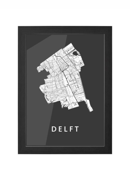 delft stadskaart poster ingelijst in zwarte lijst