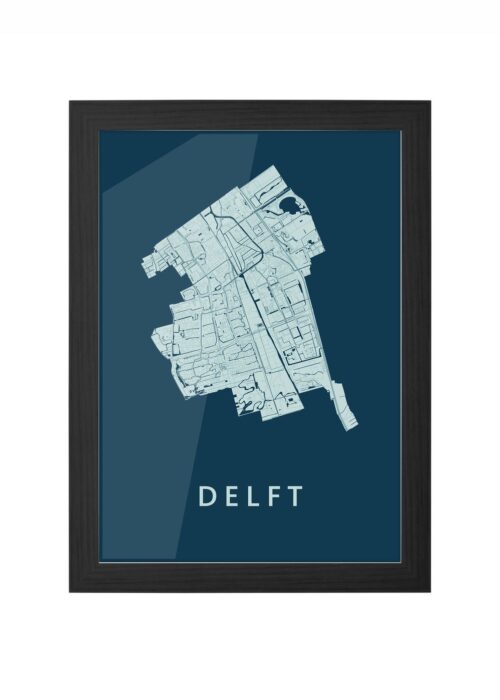 delft stadskaart poster ingelijst in zwarte lijst