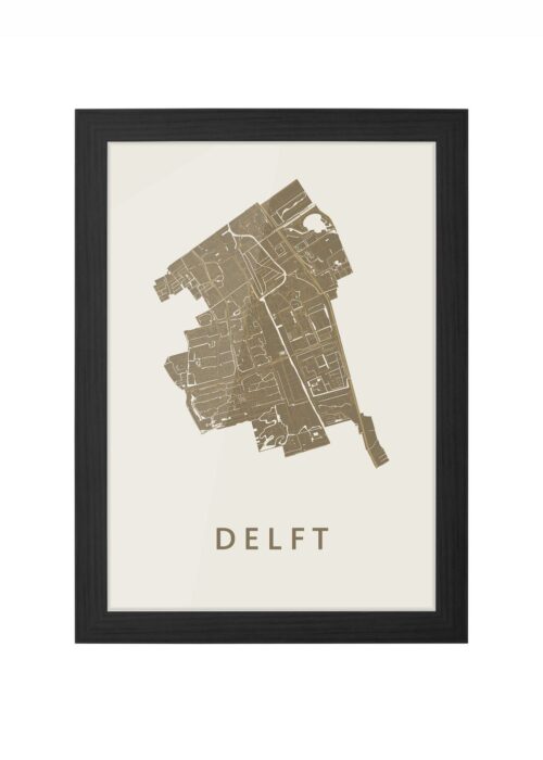 delft stadskaart poster ingelijst in zwarte lijst