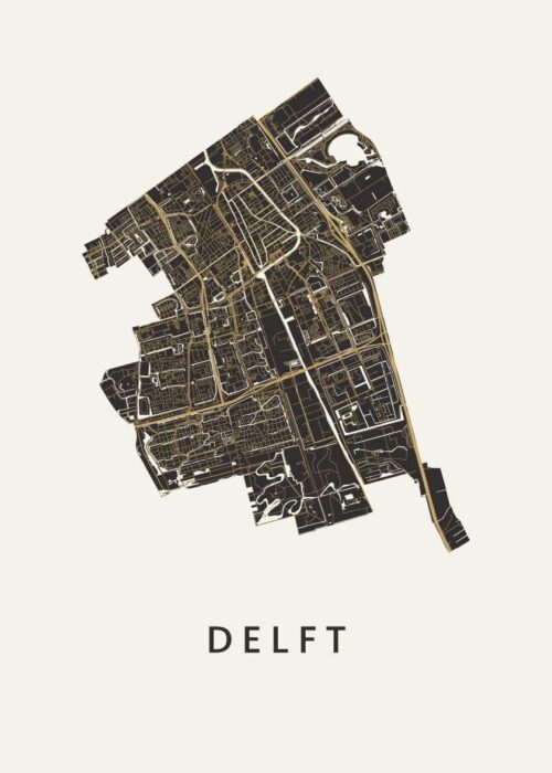 Delft Stadskaart - Khaki Poster