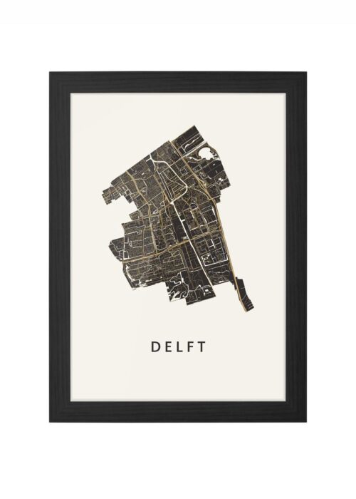 delft stadskaart poster ingelijst in zwarte lijst