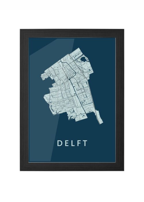delft stadskaart poster ingelijst in zwarte lijst