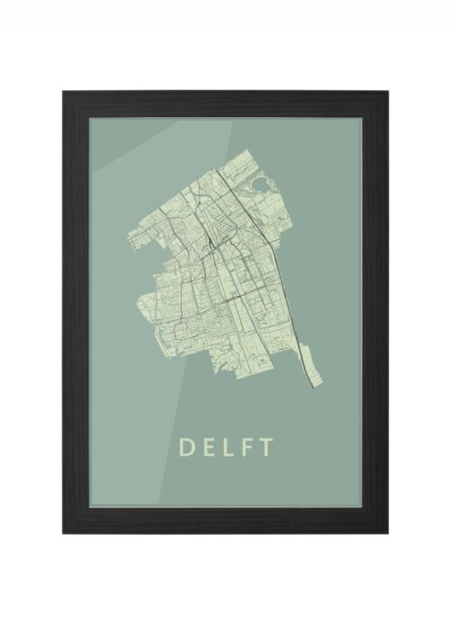 delft stadskaart poster ingelijst in zwarte lijst