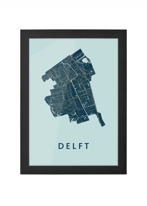 delft stadskaart poster ingelijst in zwarte lijst