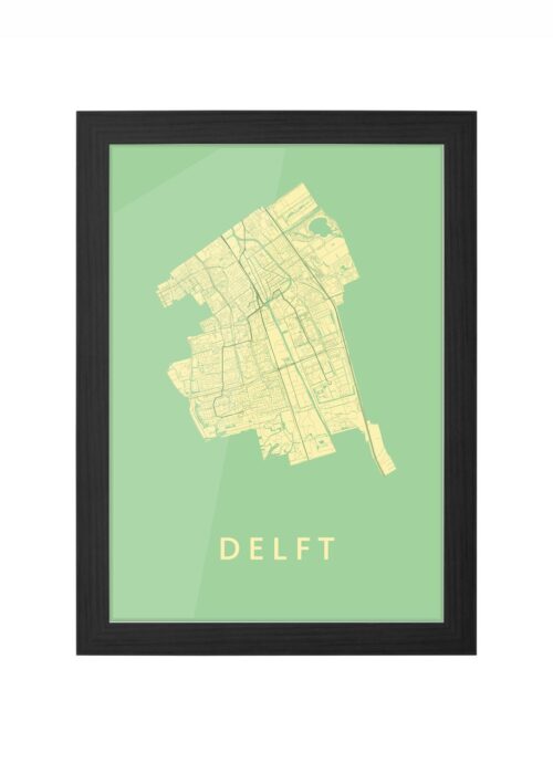 delft stadskaart poster ingelijst in zwarte lijst