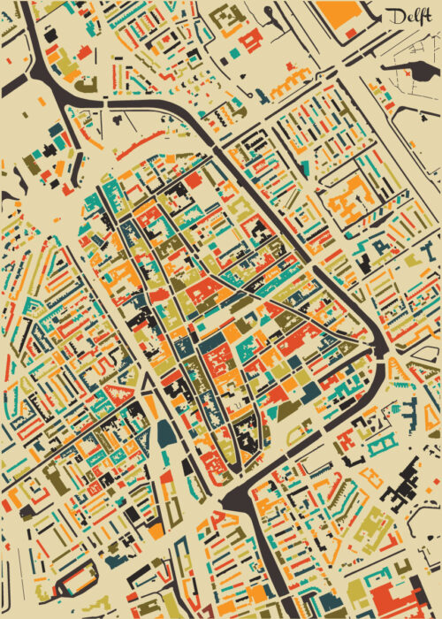 Delft Mozaïek Stadskaart poster