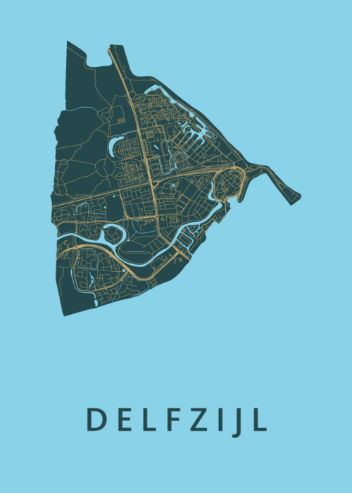 Delfzijl Azure Stadskaart Poster Kopen