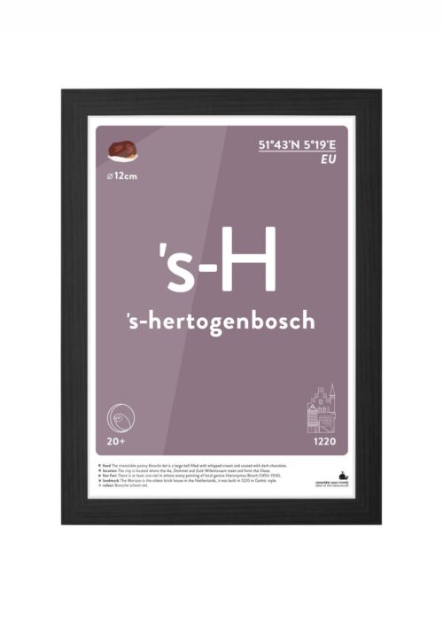 's-hertogenbosch typografie poster ingelijst in zwarte lijst