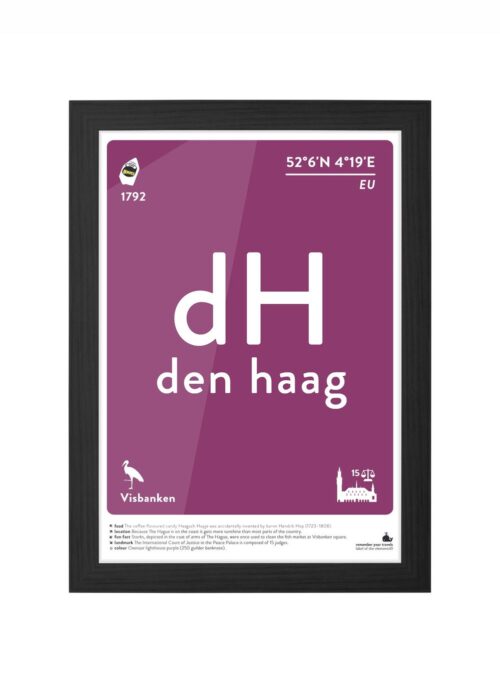 den haag typografie poster ingelijst in zwarte lijst