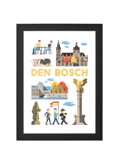 's-hertogenbosch stadsillustratie poster ingelijst in zwarte lijst