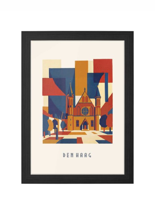 abstract den haag stadsgezicht poster ingelijst in zwarte lijst