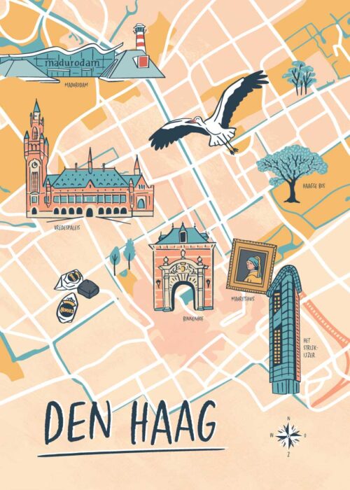 Geïllustreerde kaart Den Haag poster