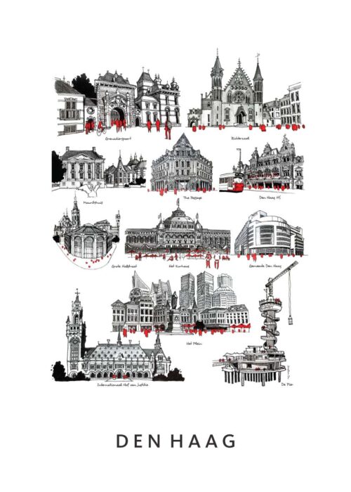 Stadsschets van Den Haag lijntekening print
