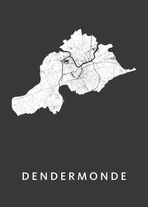 Dendermonde Black Stadskaart Poster Kopen