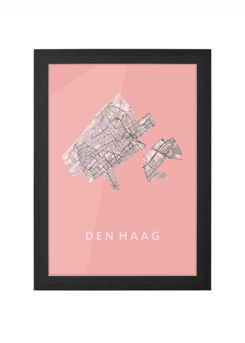 den haag pink stadskaart ingelijst in zwarte lijst