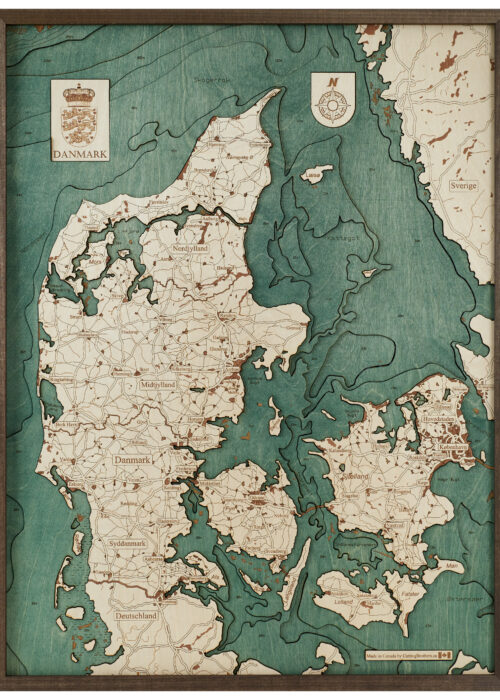 Denmark 3D Reliëf Wandkaart van hout - 81,0 x 61,0 x 6,0 cm