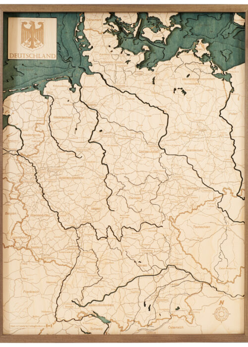 Deutschland 3D Reliëf Wandkaart van hout - 61,0 x 81,0 x 6,0 cm