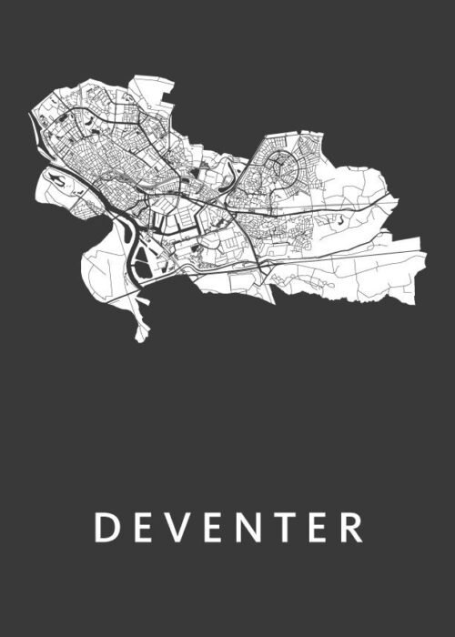 Deventer Black Stadskaart Poster Kopen