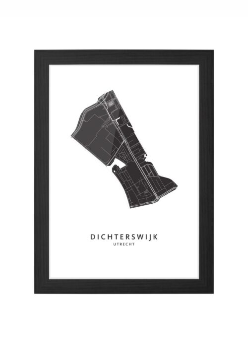 dichterswijk wijkkaart utrecht ingelijst in zwarte lijst