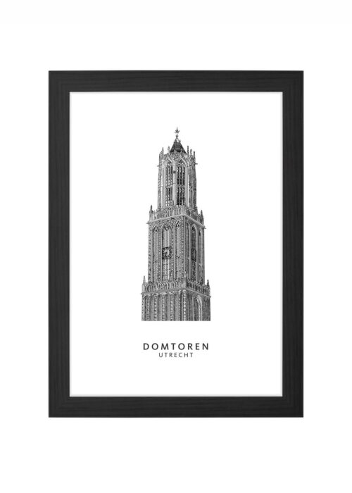 domtoren lijntekening poster ingelijst in zwarte lijst